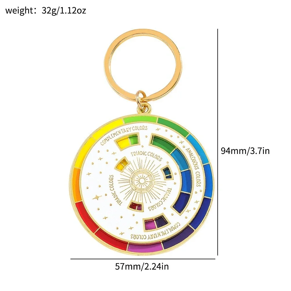 Color Wheel Enamel Keychain Artist Color Theory Tool Gold Tone Rotating Charm